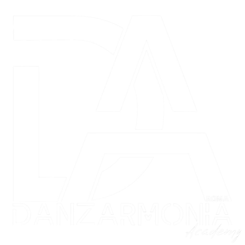 Logo stilizzato di Danzarmonia Roma, con lettere bianche su sfondo nero.